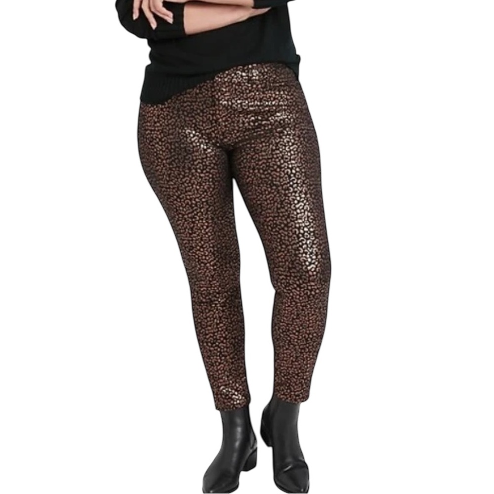 Banana Republic Shiny Leopard Print Skinny Ankle Jeans Women’s 32 Mid Rise